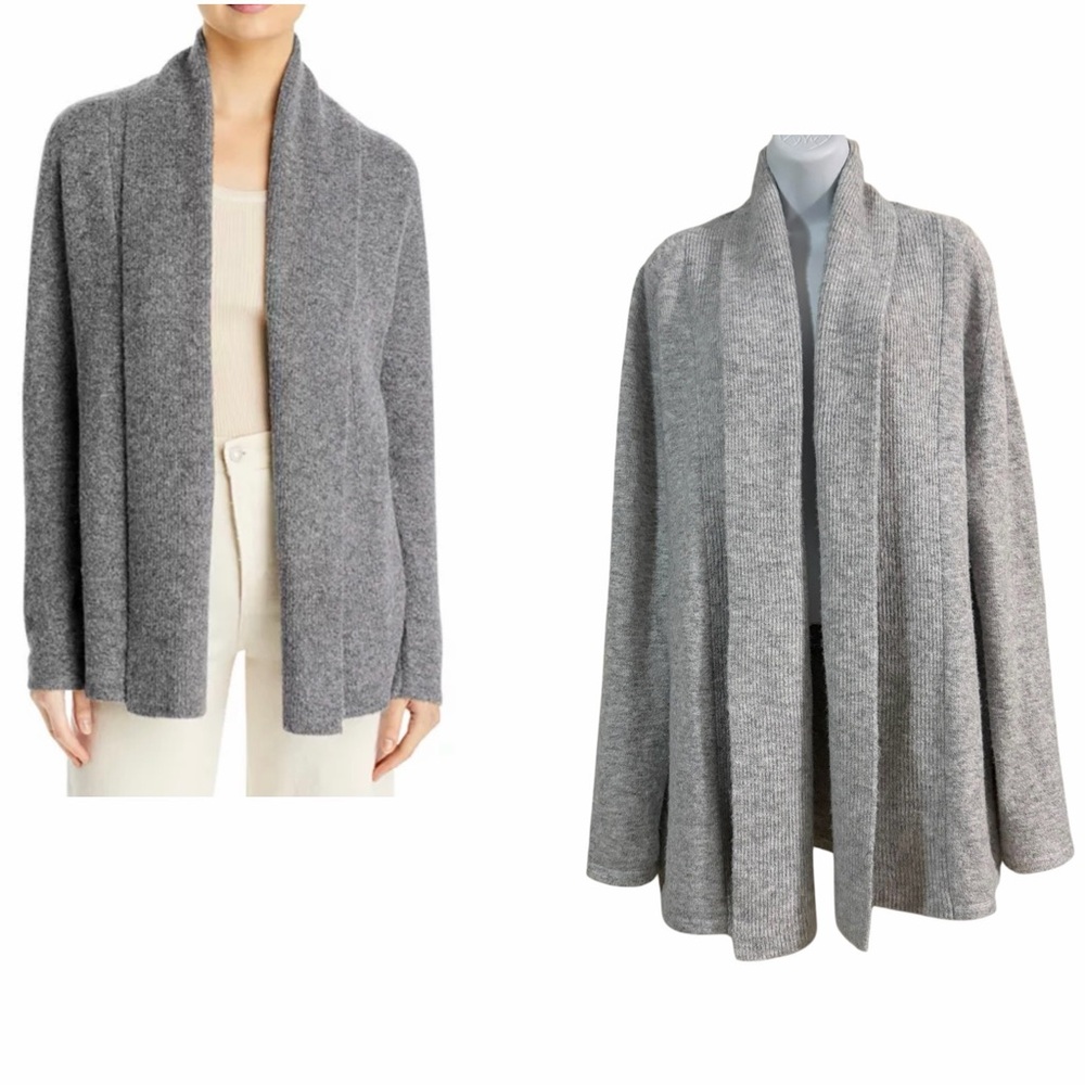 Karen Kane Heather Gray Open Front Cardigan Size Large Shawl Collar Layering